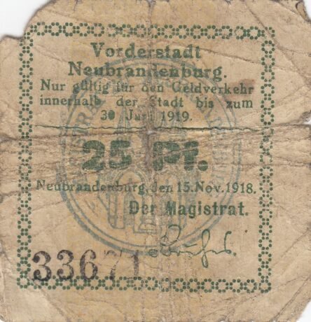 Аверс банкноты 25 fenigów (Niemcy) 1918