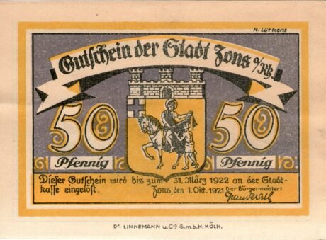 Аверс банкноты 50 fenigów (Niemcy) 1921