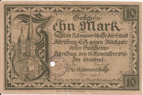 Аверс банкноты 10 marek (Niemcy) 1918