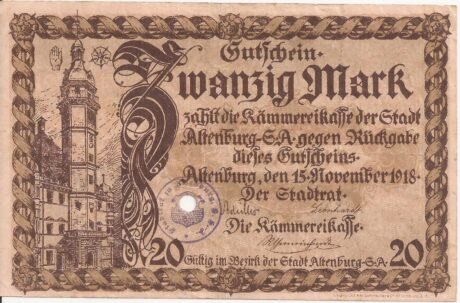 Аверс банкноты 20 marek (Niemcy) 1918