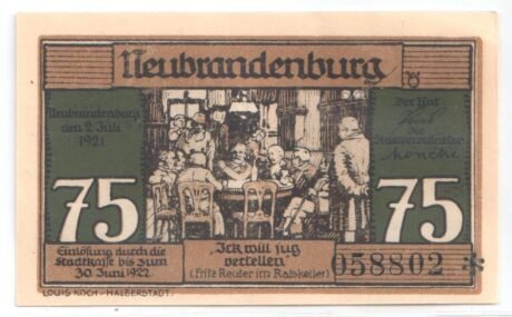 Аверс банкноты 75 fenigów (Niemcy) 1921