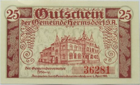 Реверс банкноты 25 пфеннигов (Германия) 1919 года