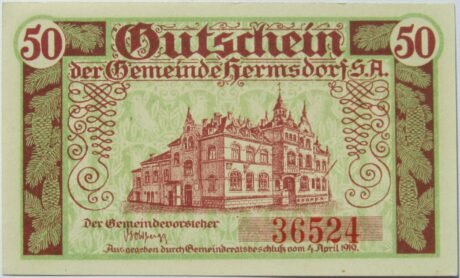 Реверс банкноты 50 пфеннигов (Германия) 1919 года