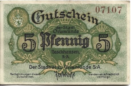 Аверс банкноты 5 fenigów (Niemcy) 1917