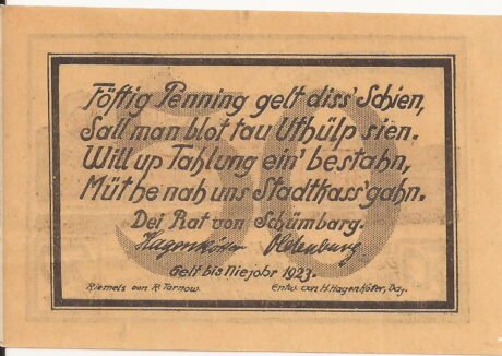 Реверс банкноты 50 fenigów (Niemcy)