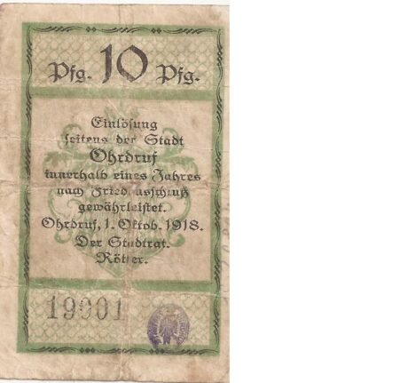 Аверс банкноты 10 fenigów (Niemcy) 1918
