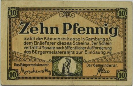 Аверс банкноты 10 fenigów (Niemcy) 1919