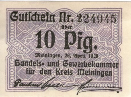 Аверс банкноты 10 пфеннигов Handels- und Gewerbekammer (Германия) 1920 года