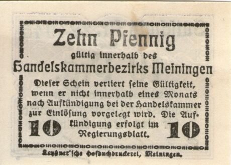 Реверс банкноты 10 пфеннигов Handels- und Gewerbekammer (Германия) 1920 года