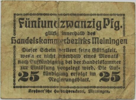Реверс банкноты 25 пфеннигов Handels- und Gewerbekammer (Германия) 1920 года