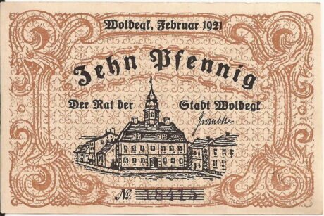 Аверс банкноты 10 fenigów (Niemcy) 1921