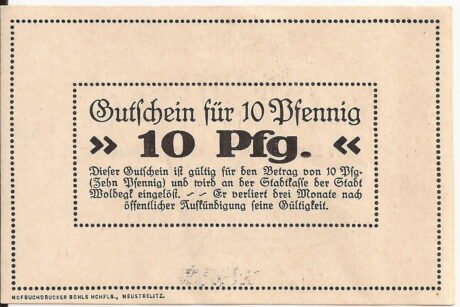 Реверс банкноты 10 fenigów (Niemcy) 1921