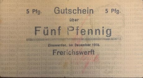 Аверс банкноты 5 пфеннигов Einswarden; Frerichswerft (Германия) 1918 года