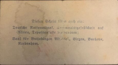 Реверс банкноты 5 пфеннигов Einswarden; Frerichswerft (Германия) 1918 года