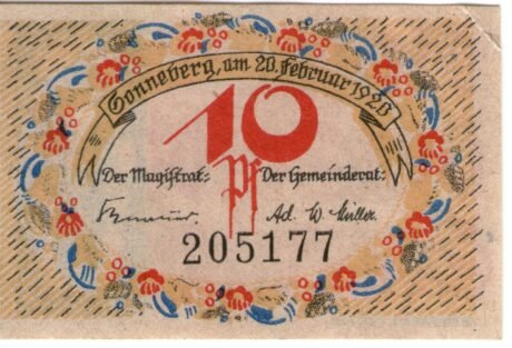 Аверс банкноты 10 fenigów (Niemcy) 1920