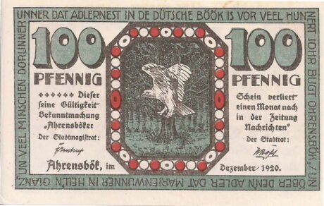 Аверс банкноты 100 fenigów (Niemcy) 1921