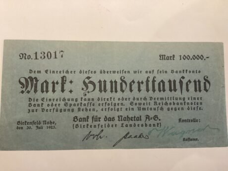Аверс банкноты 100000 Birkenfelder Landesbank (Niemcy) 1923