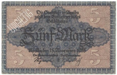 Аверс банкноты 5 marek (Niemcy) 1918
