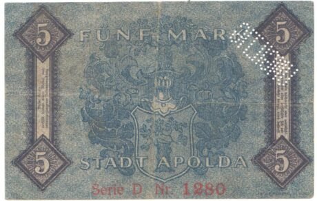 Реверс банкноты 5 marek (Niemcy) 1918
