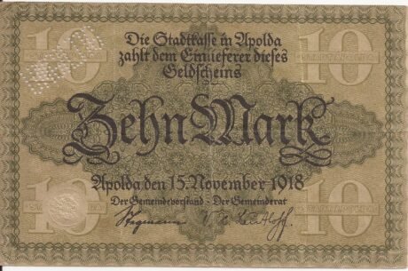 Аверс банкноты 10 marek (Niemcy) 1918