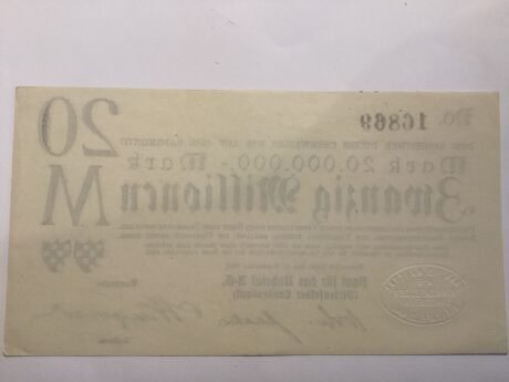 Реверс банкноты 20000000 marek Birkenfelder Landesbank (Niemcy), 1923