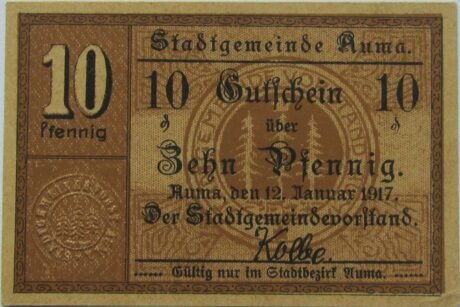 Аверс банкноты 10 fenigów (Niemcy) 1917