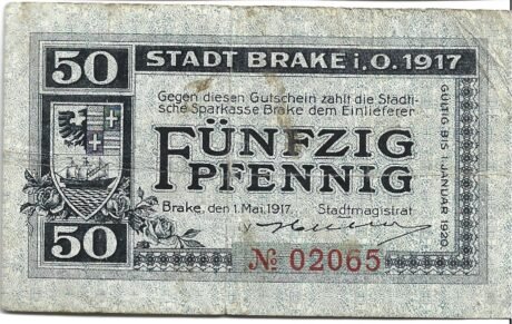 Аверс банкноты 50 fenigów (Niemcy) 1917