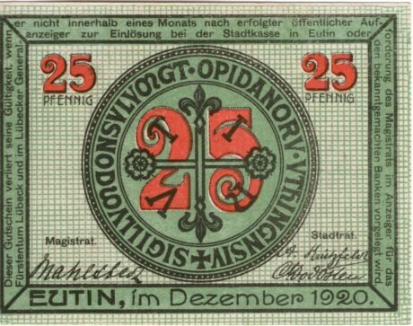 Аверс банкноты 25 fenigów (Niemcy) 1920