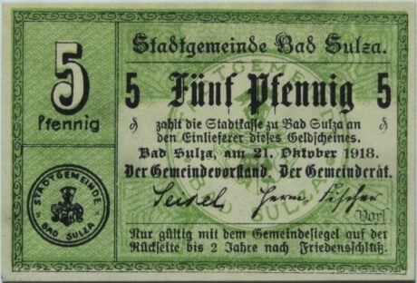 Аверс банкноты 5 fenigów (Niemcy) 1918