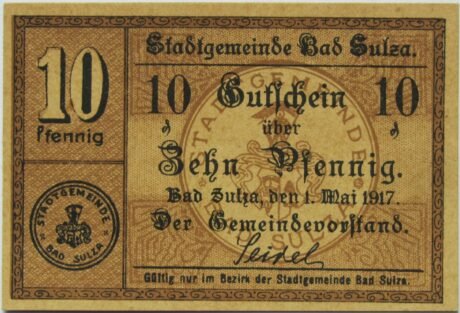 Аверс банкноты 10 fenigów (Niemcy) 1917