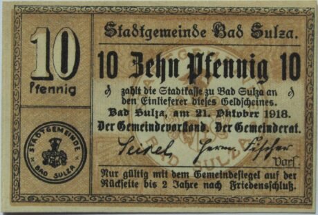 Аверс банкноты 10 fenigów (Niemcy) 1918