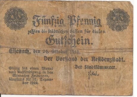 Аверс банкноты 50 fenigów (Niemcy) 1918