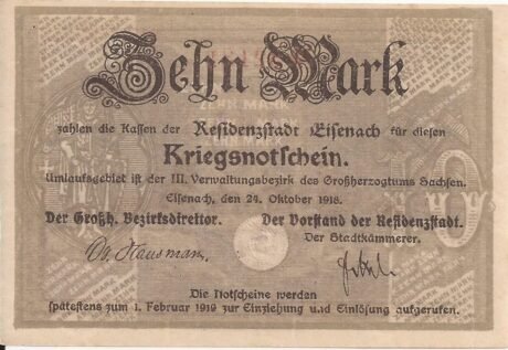 Аверс банкноты 10 marek (Niemcy) 1918