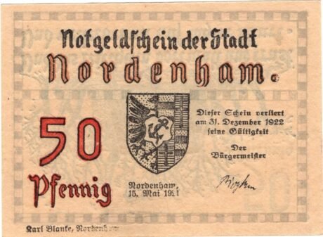 Аверс банкноты 50 fenigów (Niemcy) 1921