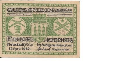 Аверс банкноты 5 fenigów (Niemcy) 1920