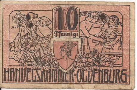 Реверс банкноты 10 fenigów Handelskammer (Niemcy) 1918