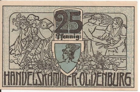 Аверс банкноты 25 fenigów Handelskammer (Niemcy) 1918