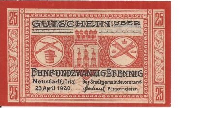 Аверс банкноты 25 fenigów (Niemcy) 1920