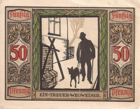 Реверс банкноты 50 fenigów niemieckiego Sanitätshunde (Niemcy) 1921