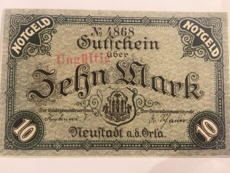 Аверс банкноты 10 marek (Niemcy) 1918