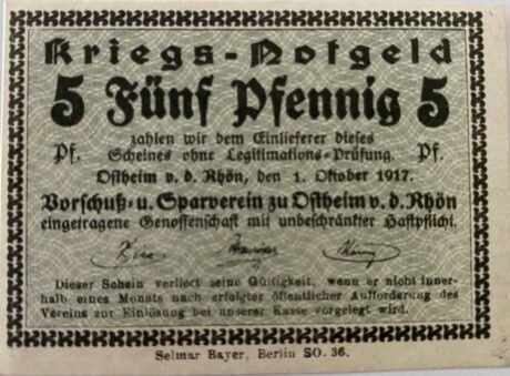 Аверс банкноты 5 fenigów Vorschuß- und Sparverein (Niemcy) 1917