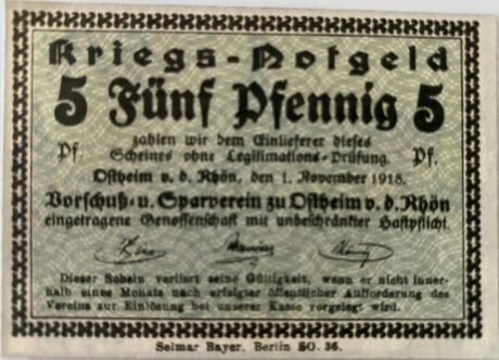 Аверс банкноты 5 fenigów Vorschuß- und Sparverein (Niemcy) 1918