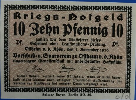 Аверс банкноты 10 fenigów Vorschuß- und Sparverein (Niemcy) 1918