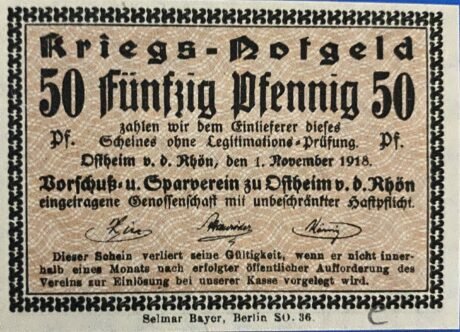 Аверс банкноты 50 fenigów Vorschuß- und Sparverein (Niemcy) 1918