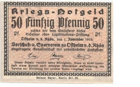 Аверс банкноты 50 fenigów Vorschuß- und Sparverein (Niemcy) 1918