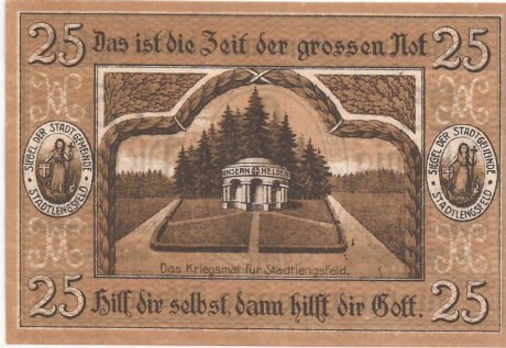 Реверс банкноты 25 fenigów (Niemcy) 1919