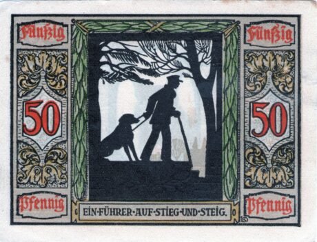 Реверс банкноты 50 fenigów niemieckiego Sanitätshunde (Niemcy) 1921