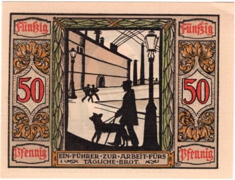 Реверс банкноты 50 fenigów niemieckiego Sanitätshunde (Niemcy) 1921