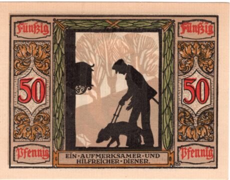 Реверс банкноты 50 fenigów niemieckiego Sanitätshunde (Niemcy) 1921