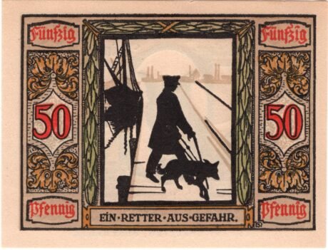Реверс банкноты 50 fenigów niemieckiego Sanitätshunde (Niemcy) 1921
